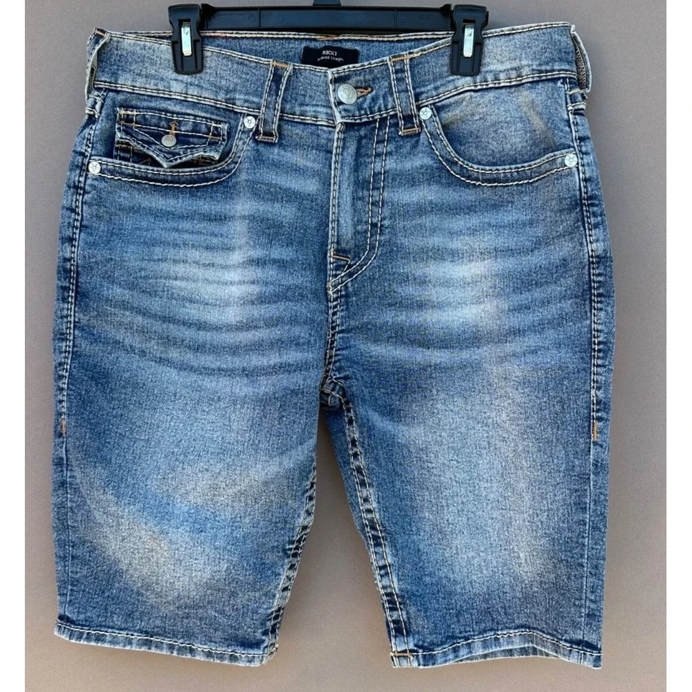 True Religion Ricky Big T Shorts Mens 34 Light Wash Relaxed Flap Denim Y2K Sk8